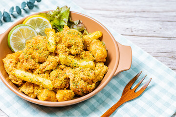 Korean fried chicken food on a plate