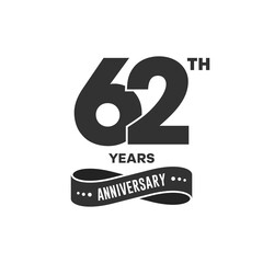 62 years anniversary logo with black color for booklet, leaflet, magazine, brochure poster, banner, web, invitation or greeting card. Vector illustrations.