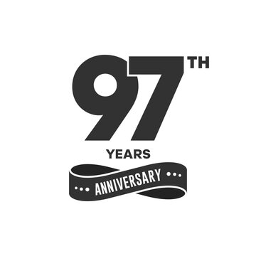 97 years anniversary logo with black color for booklet, leaflet, magazine, brochure poster, banner, web, invitation or greeting card. Vector illustrations.