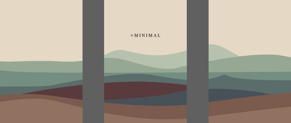 Vector arts design for prints, poster, cover, wall arts and home decoration.Minimal abstract landscape background vector. Mountain background.Vector flat illustration. Beautiful green-brown mountain.