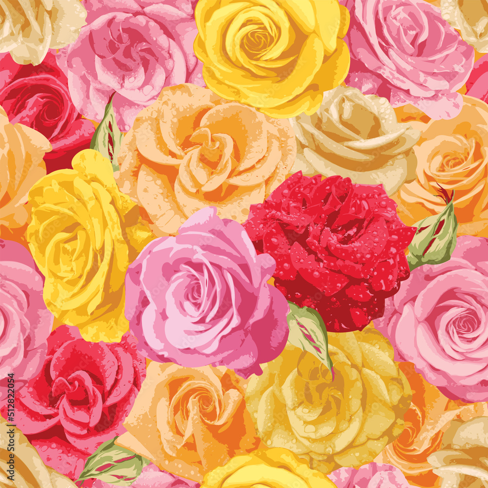 Poster seamless vector pattern with flowers roses. repeating background. vector texture on the theme of nat