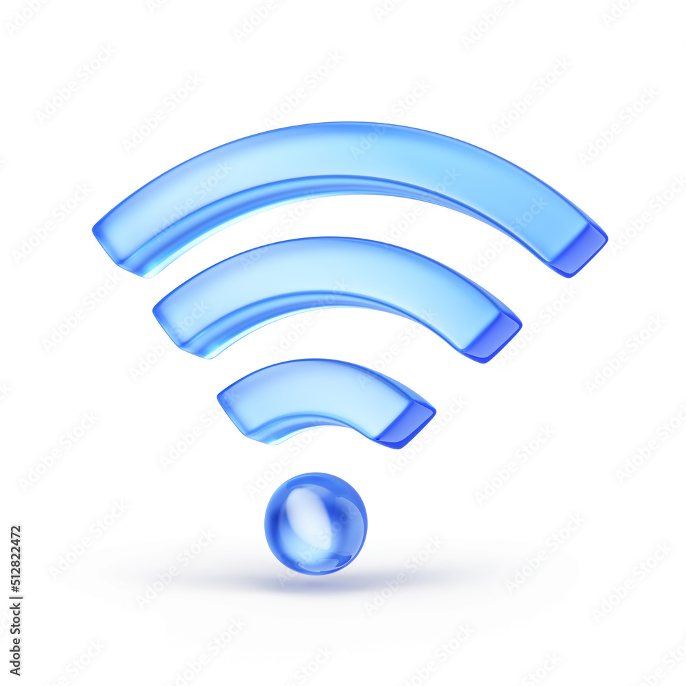 Poster wireless network symbol 3d icon - wifi sign isolated on white - wi-fi concept. 3d rendering