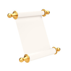 Scroll paper with golden handles isolated on white - 3d rendering