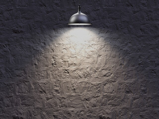 Blank Space Lamp Above Ceiling Light Illuminate Stone Wall white Wall Background 3D Render