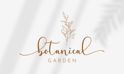 Botanical Floral element Hand Drawn Logo with Wild Flower and Leaves. Logo for spa and beauty salon, boutique, organic shop, wedding, floral designer, interior, photography, cosmetic.