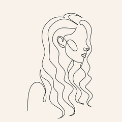 Elegant one-line sketches of a female abstract face. Drawing of a woman's face in a minimalist style. Trendy illustration for cosmetics. Continuous line Art. Fashionable minimal print. Beauty logo. Ve