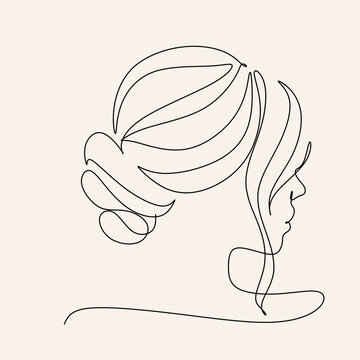 recommend clip art: Woman Line Art Minimalist Logo. Nature Organic Cosmetics Makeup Hair stylist.  Feminine Illustration line drawing. Woman face with beautiful hair.  Woman portrait. Abstract Modern surreal continuous