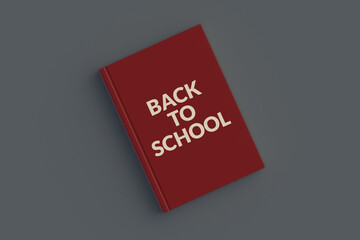 Book with inscription back to school. 3d render