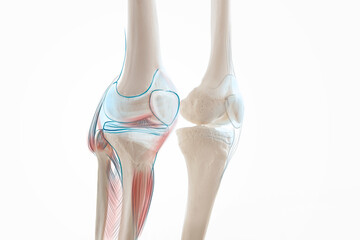 Knee meniscus leg bone pain, human leg anatomy illustration	