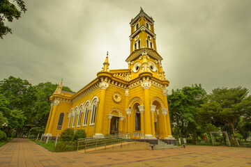 Fototapeta premium Phra Nakhon Si Ayutthaya Province,Central Thailand on August21,2018:Beautiful art and architecture of Saint Joseph Catholic Church on the south bank of the Chao Phraya River.