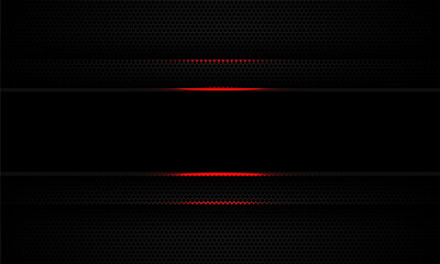 Abstract black line banner red light shadow on dark hexagon mesh banner design modern futuristic technology background vector