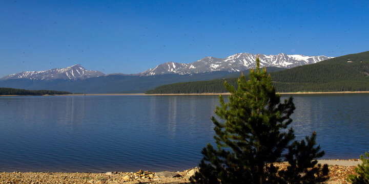 Mt Elbert and Mt. Massive from the shore of Turquoise Lake in the Colorado Rockies