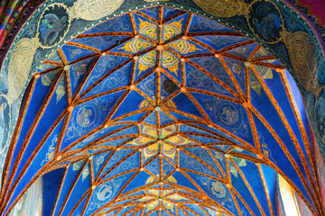 Gothic painted ceiling in the medieval church. Cathedral of St. Martin's and St. Nicholas, Bydgoszcz