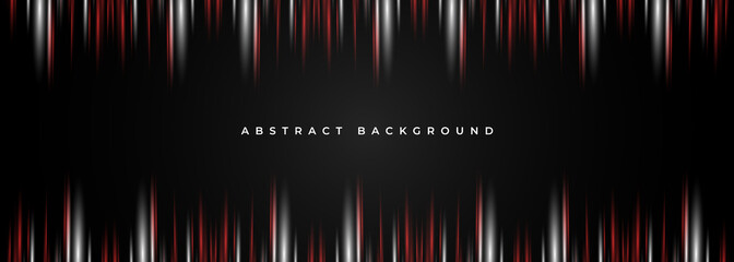 Black abstract background with red and white stripes. Dark abstract modern wide banner design. Vector illustration