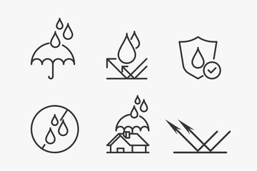 Water resistant proof icon set. Outline thin line isolated icons.  - obrazy, fototapety, plakaty