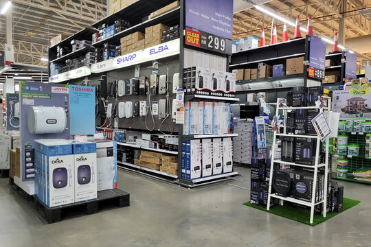PENANG, MALAYSIA - 18 JUNE 2022: Interior view of the department store of HomePro, Penang. HomePro is a hypermarket of home product and building construction in Malaysia.