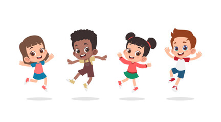 Group of happy children jumping