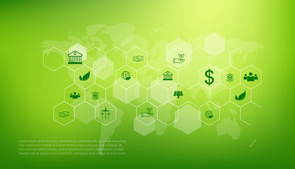 ESG icon. concept of business trend. environmental, social, and governance in sustainable and ethical business on the Network connection. with globe
on a green background.