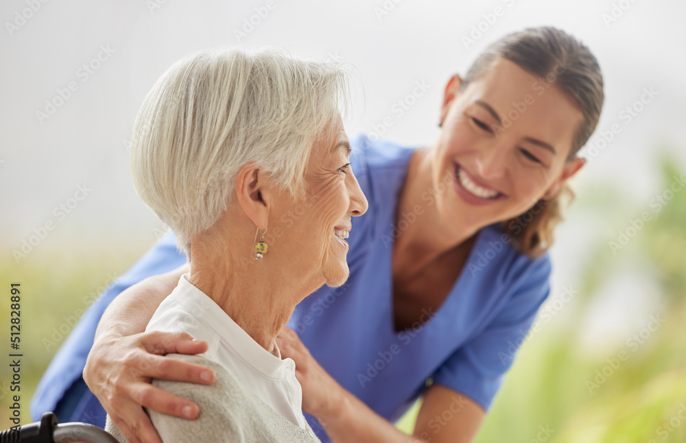 Canvas Prints Friendly nurse doctor offering patient support during recovery. A loving caregiver taking care of her patient and showing kindness while doing a checkup in assisted living home