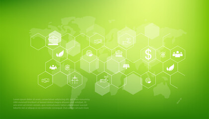 ESG icon. concept of business trend. environmental, social, and governance in sustainable and ethical business on the Network connection. with globe
on a green background.