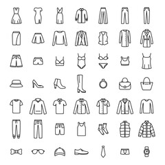 Set of man and woman clothes line icon. Vector illustration