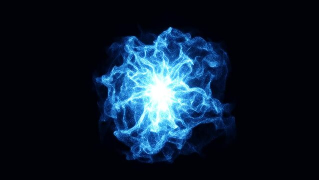 Animated neon energy flow symbol. Movement of luminous dots, particles. Musical wave. Cosmic chaotic sphere, circle. Exploding fireworks. Screensaver for technology, science, business. 4k