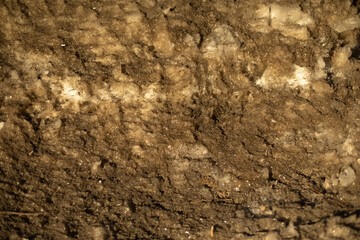 Dirty snow texture. Dirt in details. Sand and melted snow.