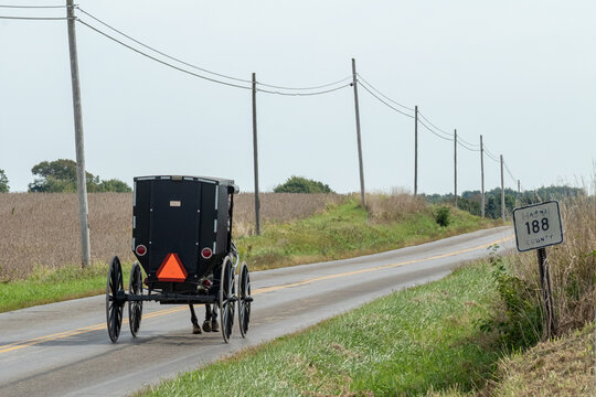 Amish horse and buggy on county road 188 in Holmes County, Ohio