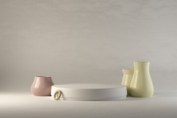 3D render white podium and white jar in white background abstract content 