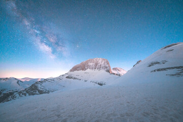 The Milky Way Galaxy Above the snowy peaks of Mt Olympus