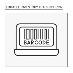  Business line icon. Viewing barcodes on the computer. Checking. Inventory tracking concept. Isolated vector illustration. Editable stroke