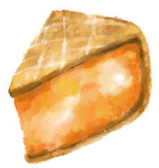 Slice of pumpkin pie watercolor painting autumn halloween food