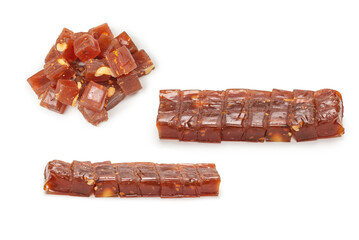 Turkish traditional delight with nuts isolated on white background.