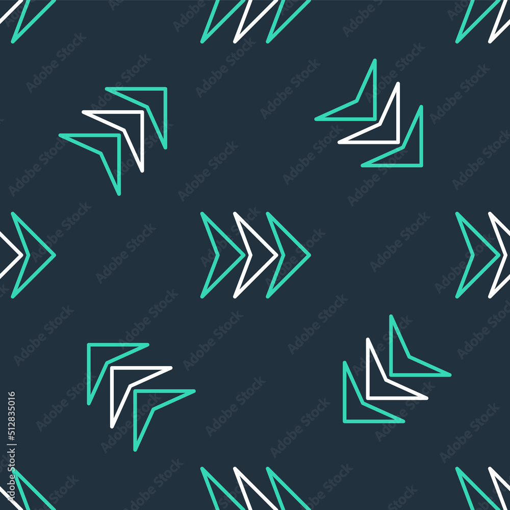 Poster line arrow icon isolated seamless pattern on black background. direction arrowhead symbol. navigatio