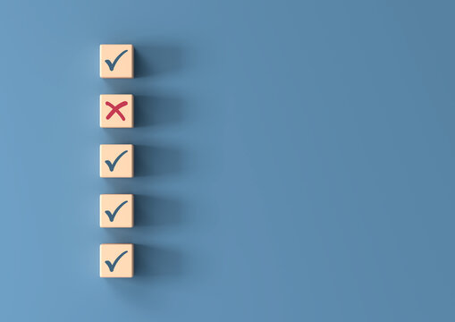 Background image to list all correct listings, but with 1 wrong entry. 3D illustration.