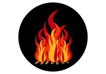 Hoguera de San Juan. Icono o símbolo de fuego dentro de círculo negro - obrazy, fototapety, plakaty