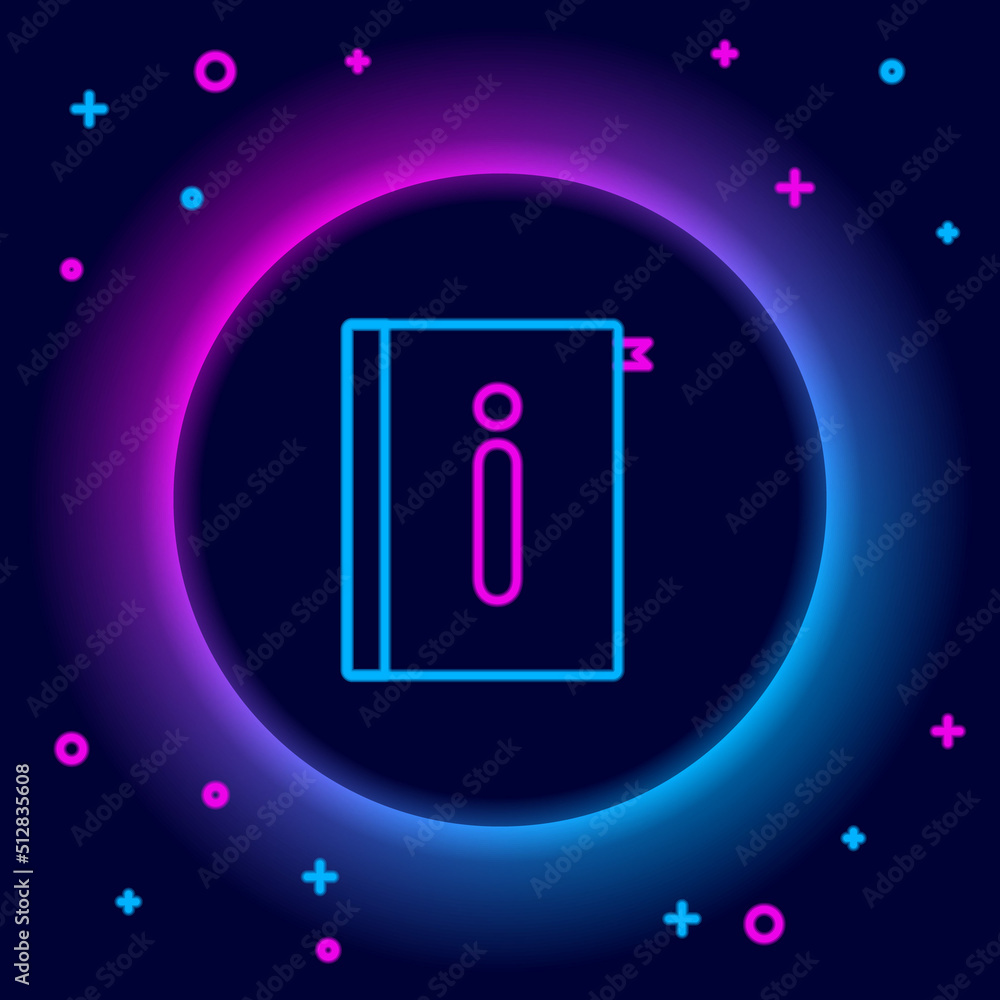 Poster glowing neon line user manual icon isolated on black background. user guide book. instruction sign. 