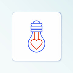 Line Heart shape in a light bulb icon isolated on white background. Love symbol. Valentine day symbol. Colorful outline concept. Vector