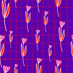 Hand drawn flower seamless pattern. Simple cute floral wallpaper.
