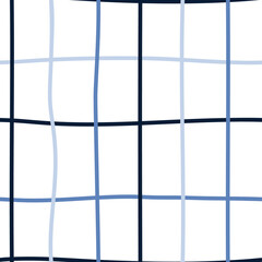 Blue crossed lines grid seamless pattern. Hand drawn plaid endless wallpaper. Checkered background.