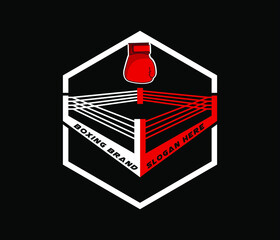 Logo for a boxing with glove and ring, Hexagon shape boxing ring vector - obrazy, fototapety, plakaty