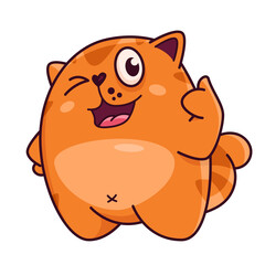 Cute red cat. Winks and shows everything is super, ok. Cat character hand drawn style, sticker, emoji