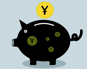 2d illustration yen currency with piggy bank