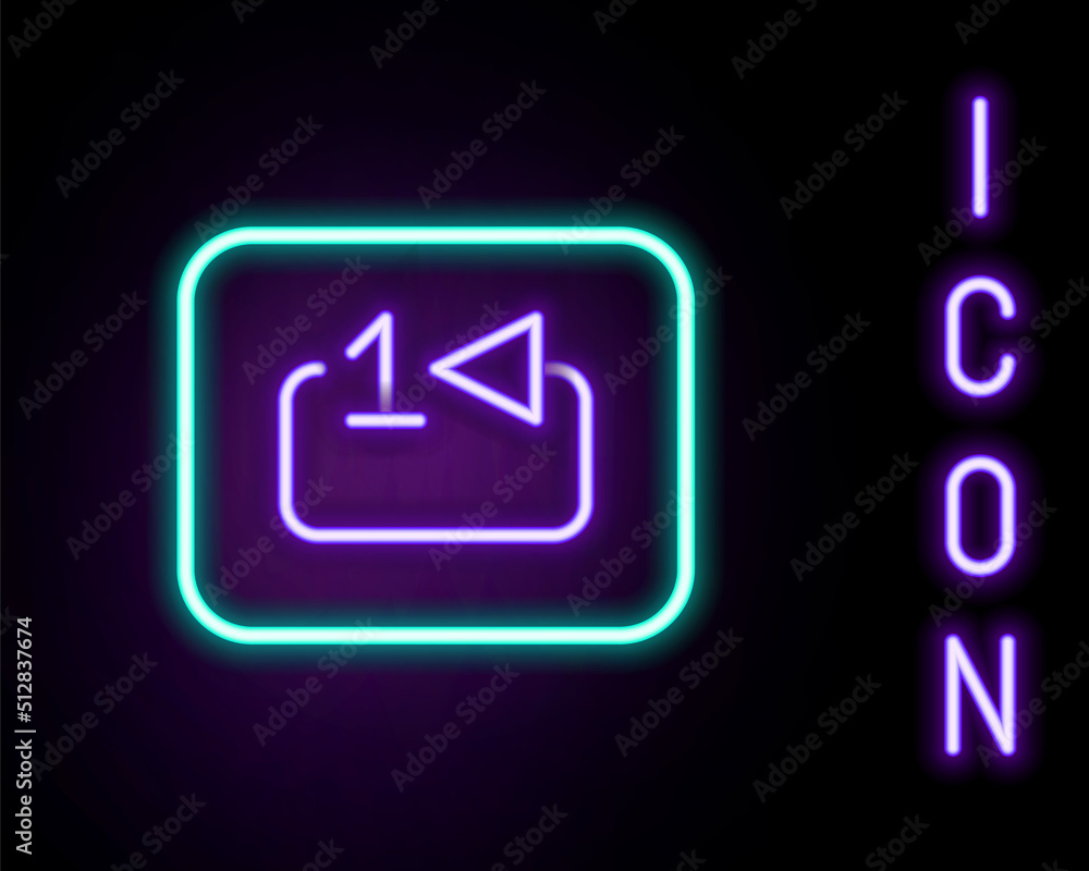 Poster glowing neon line repeat track music player icon isolated on black background. the sign is a round c