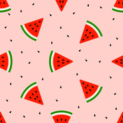 Watermelon seamless pattern summer season tropical fruit vector cute food flat design for clothing, embroidery design, fabric, wrapping, batik, curtain, carpet, background, wallpaper art, illustration