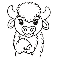 Bison cartoon illustration. Cute baby animal print for t-shirts, mugs, totes, stickers, nursery wall arts, greeting cards, etc. 
