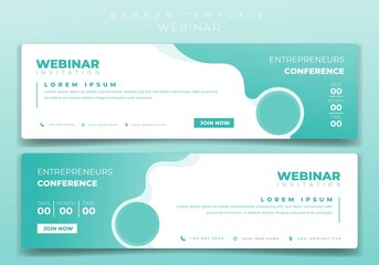 Landscape banner template design in waving pastel green with circle for webinar invitation design