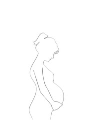 Pregnant Continuous Line Drawing. Single Line Drawing 