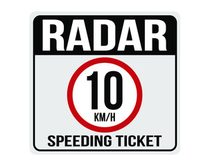 10km/h fine for speeding. Sign indicating speed camera.