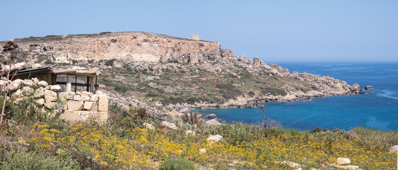 Fototapeta na wymiar Panoramic view of a bay on an island in the Mediterranean